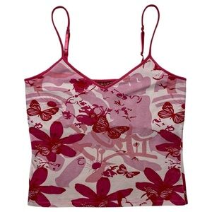 Y2K Pink Butterfly Cropped Cami Tank Top